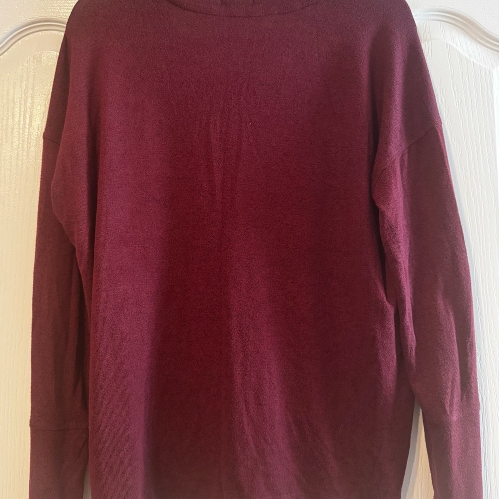 Rails Burgundy Long Sleeve Top with Velvet Lace Up Detail - Size L - Picture 4 of 5